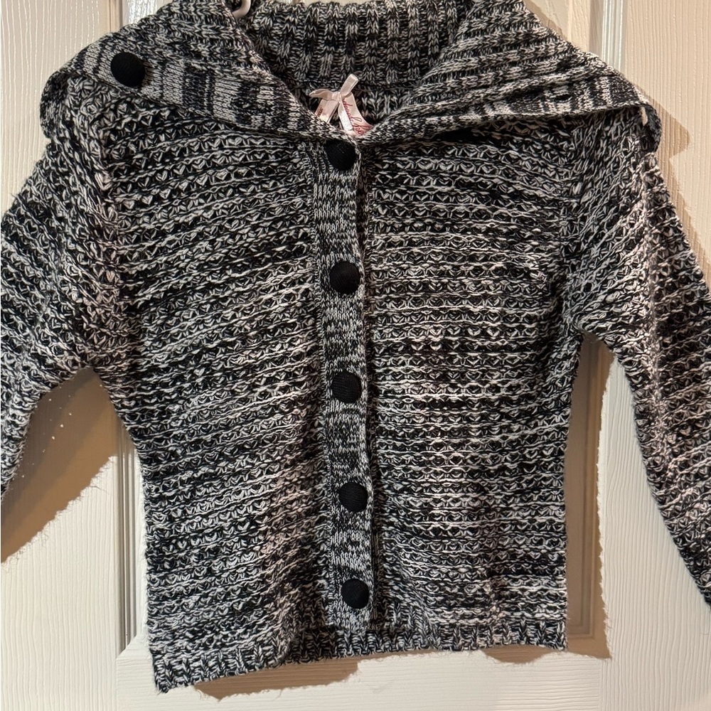 Derek Heart Black and White Knit Full Button Down Sweater